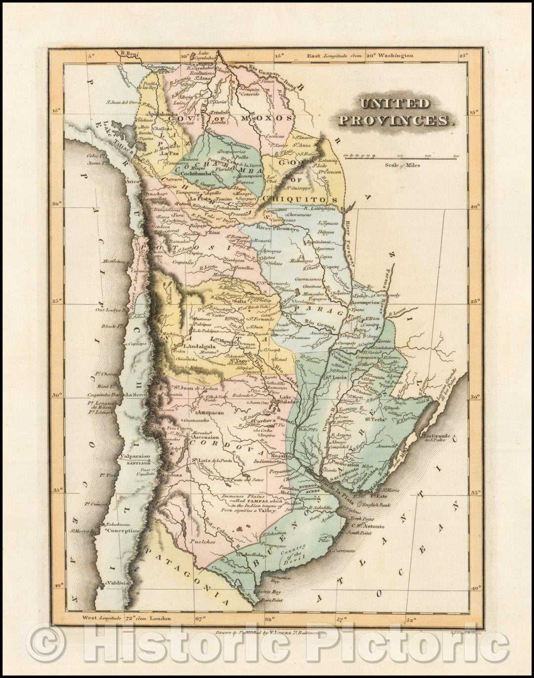 Historic Map - United Provinces (Argentina), 1823, Fielding Lucas Jr. - Vintage Wall Art