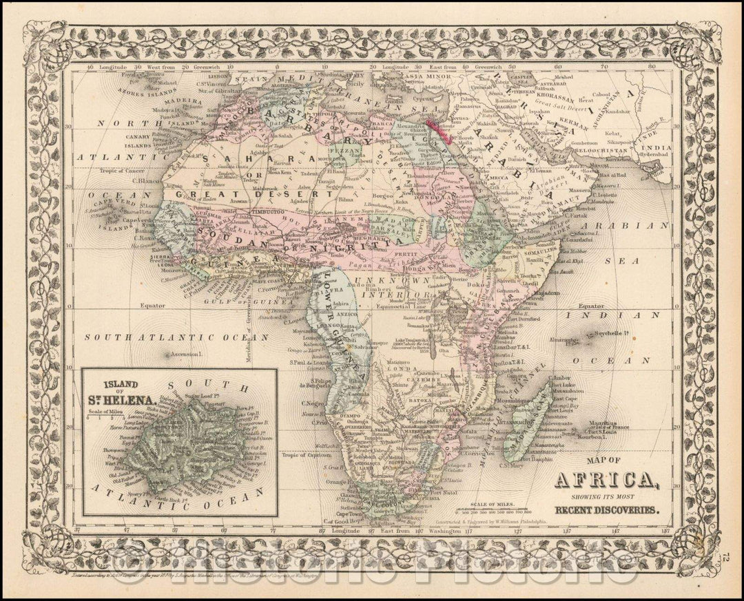 Historic Map - Map of Africa showing Its Most Recent Discoveries, 1874, Samuel Augustus Mitchell Jr. v1