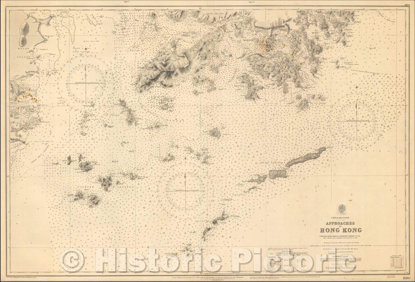 Historic Map - Approaches to Hong Kong, 1888, British Admiralty - Vintage Wall Art