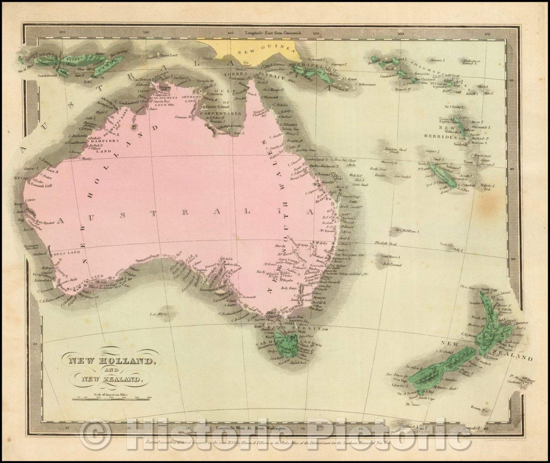 Historic Map - New Holland and New Zealand, 1835, David Hugh Burr v2