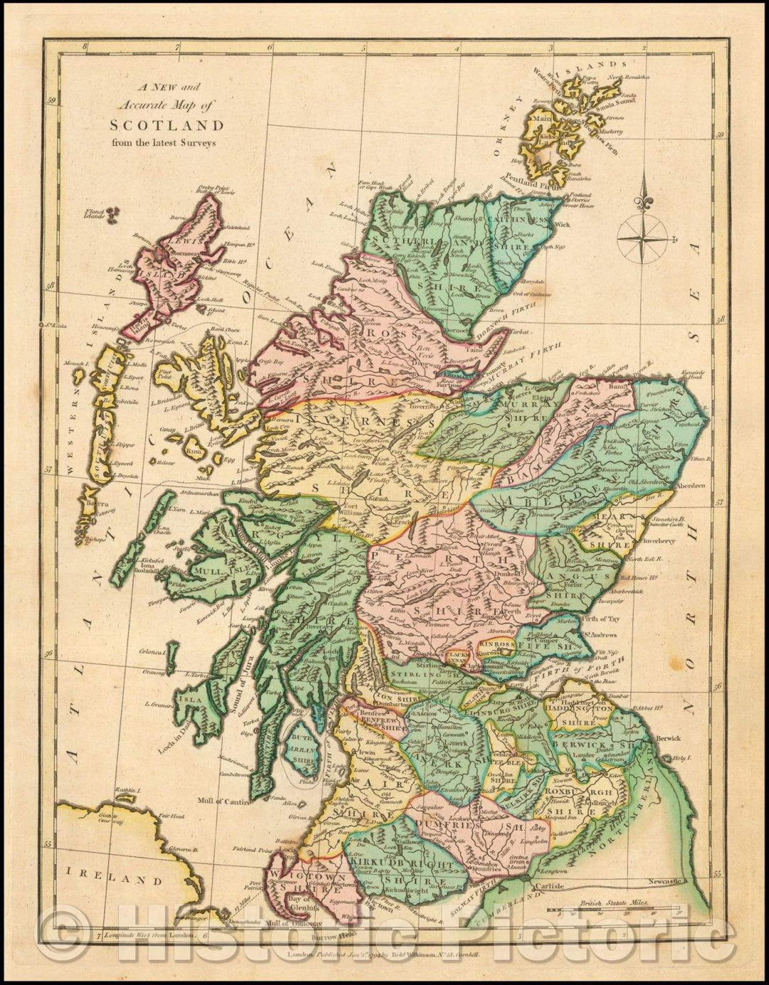 Historic Map - A New and Accurate Map of Scotland from the latest Surveys, 1794, Robert Wilkinson - Vintage Wall Art