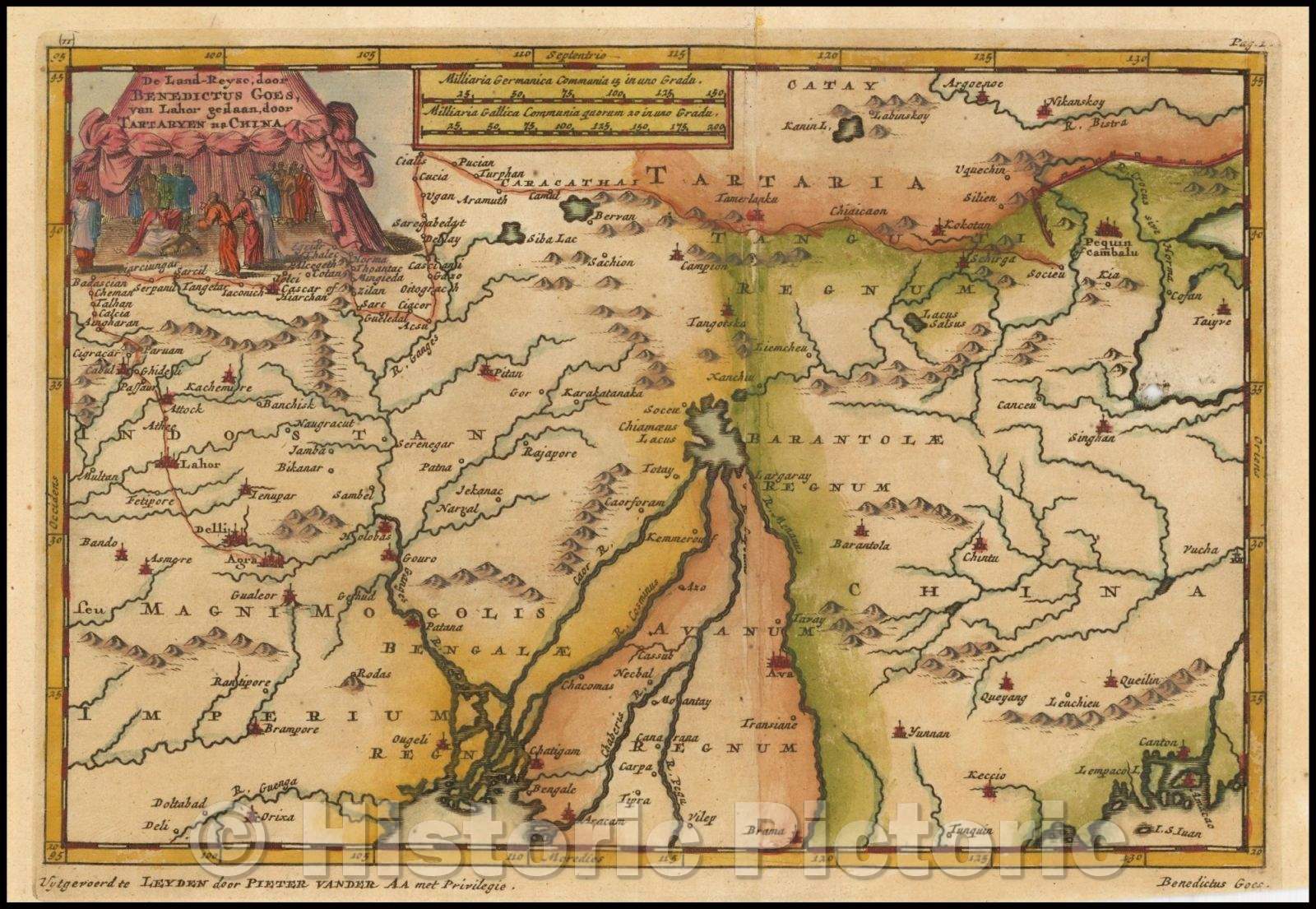 Historic Map - De Land-Reyse, door Benedictus Goes, van Lahor gedaan, door Tartaryen na C :: Tartaryen after China, 1707 - Vintage Wall Art