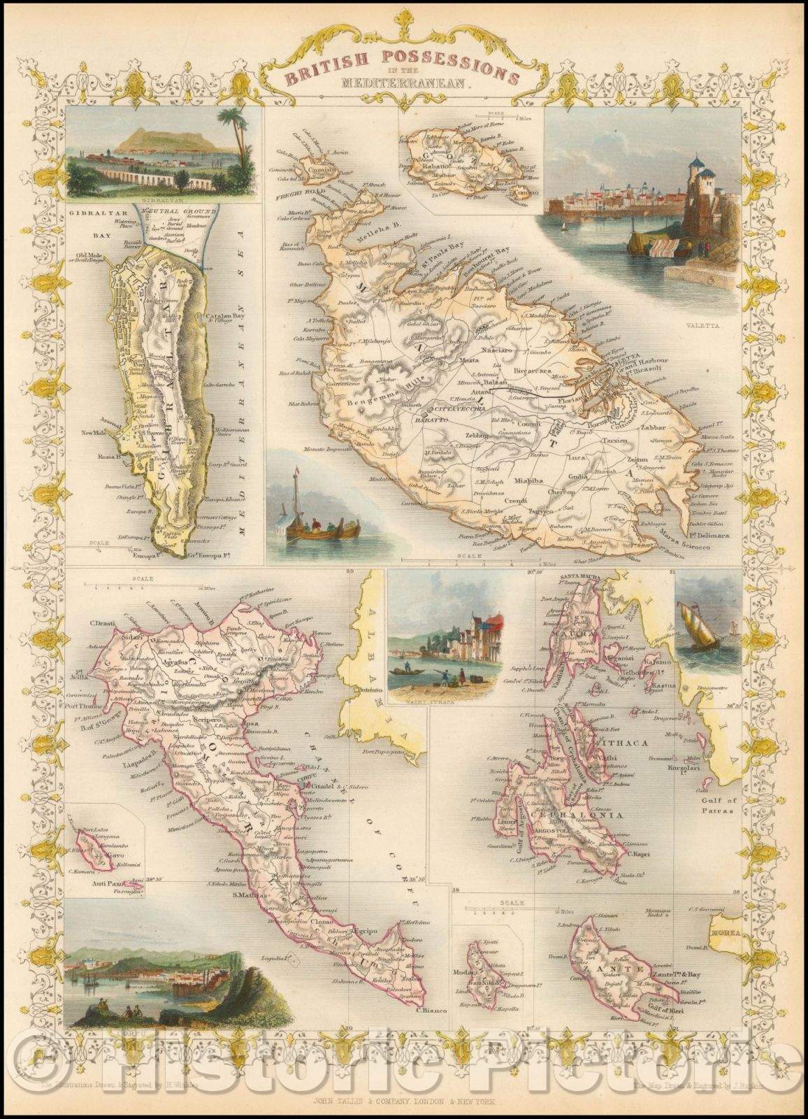 Historic Map - British Possessions in the Mediterranean (includes Malta), 1851, John Tallis - Vintage Wall Art