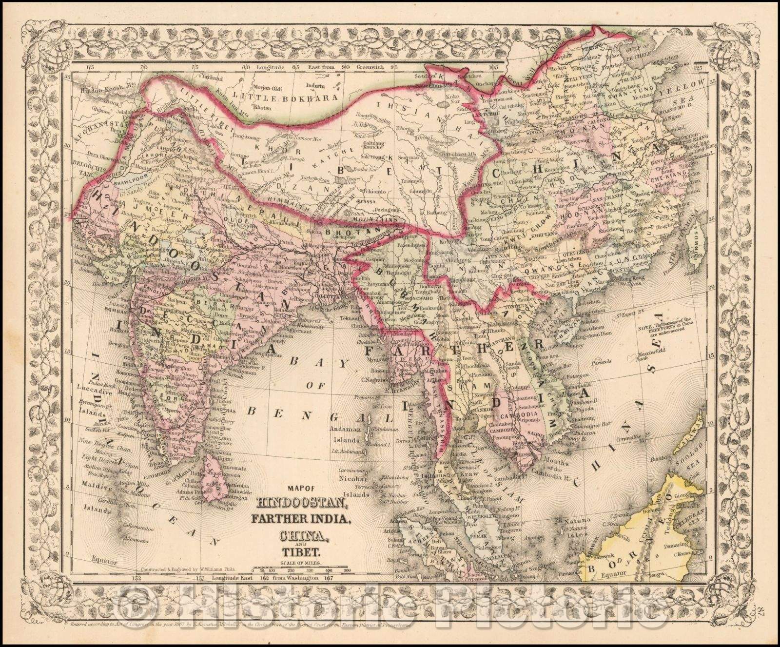 Historic Map - Map of Hindoostan, Farther India, China and Tibet, 1864, Samuel Augustus Mitchell Jr. v2