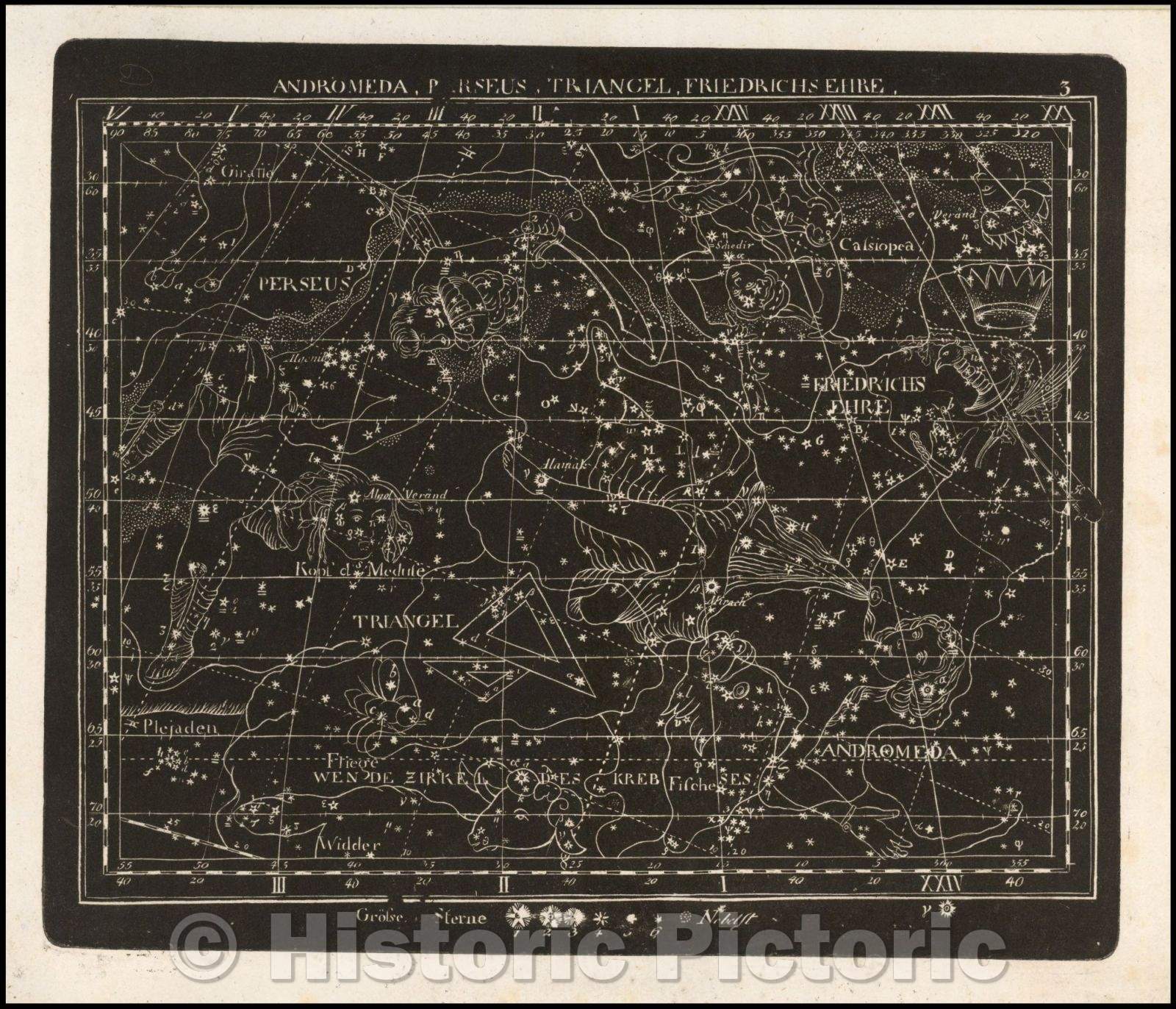 Historic Map - Andromeda, Perseus, Triangel, Friedric :: Star Chart centered the constellations Perseus, Andromeda and Triangle, 1799 - Vintage Wall Art