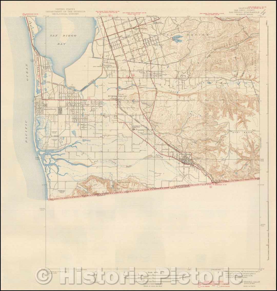 Historic Map - San Ysirdro Quadrangle 7 1/2-Minute Series, 1943, U.S. Geological Survey - Vintage Wall Art