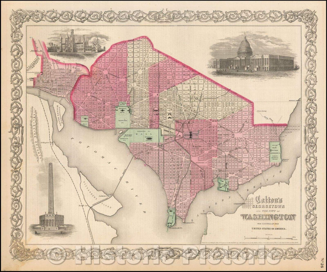 Historic Map - Colton's Georgetown and The City of Washington, The Capital of the United States of America, 1865, G.W. & C.B. Colton v1