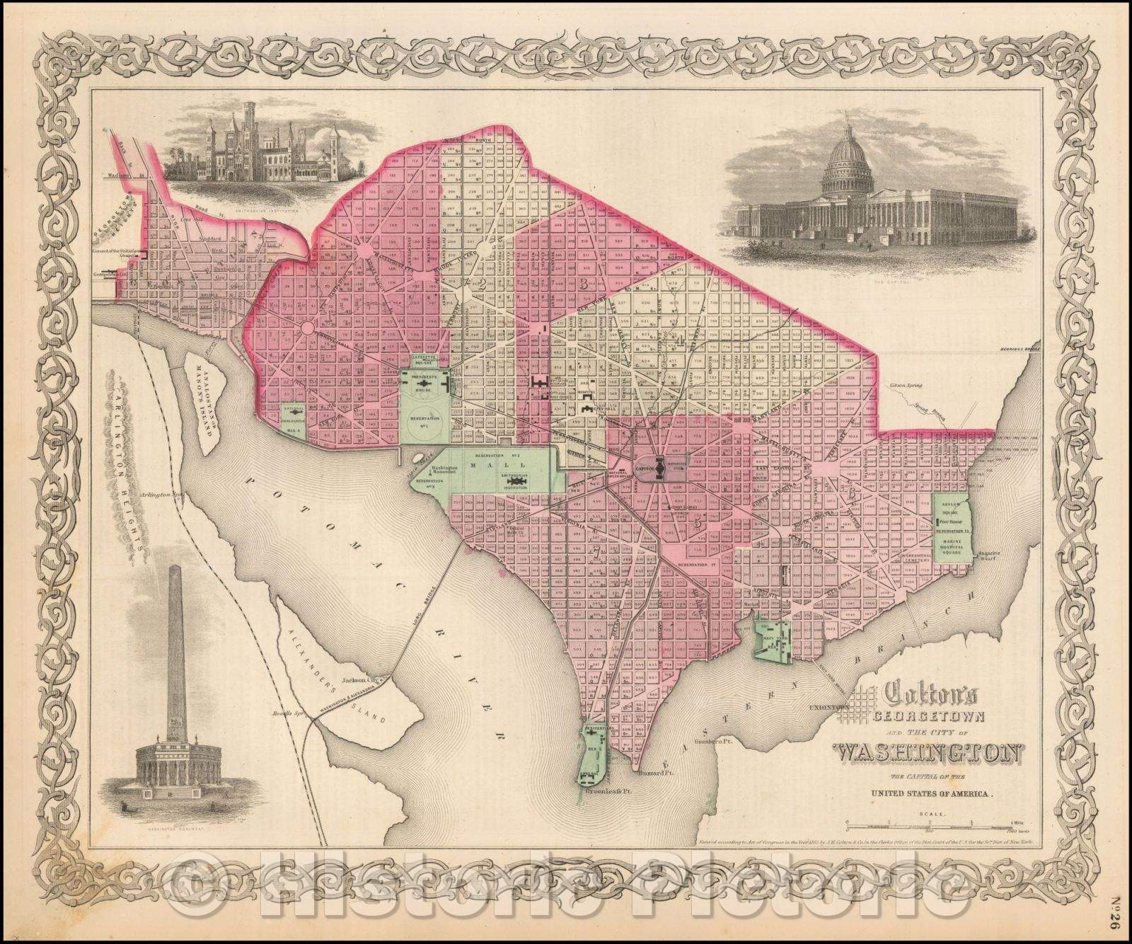 Historic Map - Colton's Georgetown and The City of Washington, The Capital of the United States of America, 1865, G.W. & C.B. Colton v1