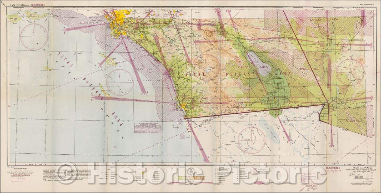 Historic Map - San Diego Q-2 Sectional Aeronatical Chart, 1943, U.S. Coast & Geodetic Survey - Vintage Wall Art