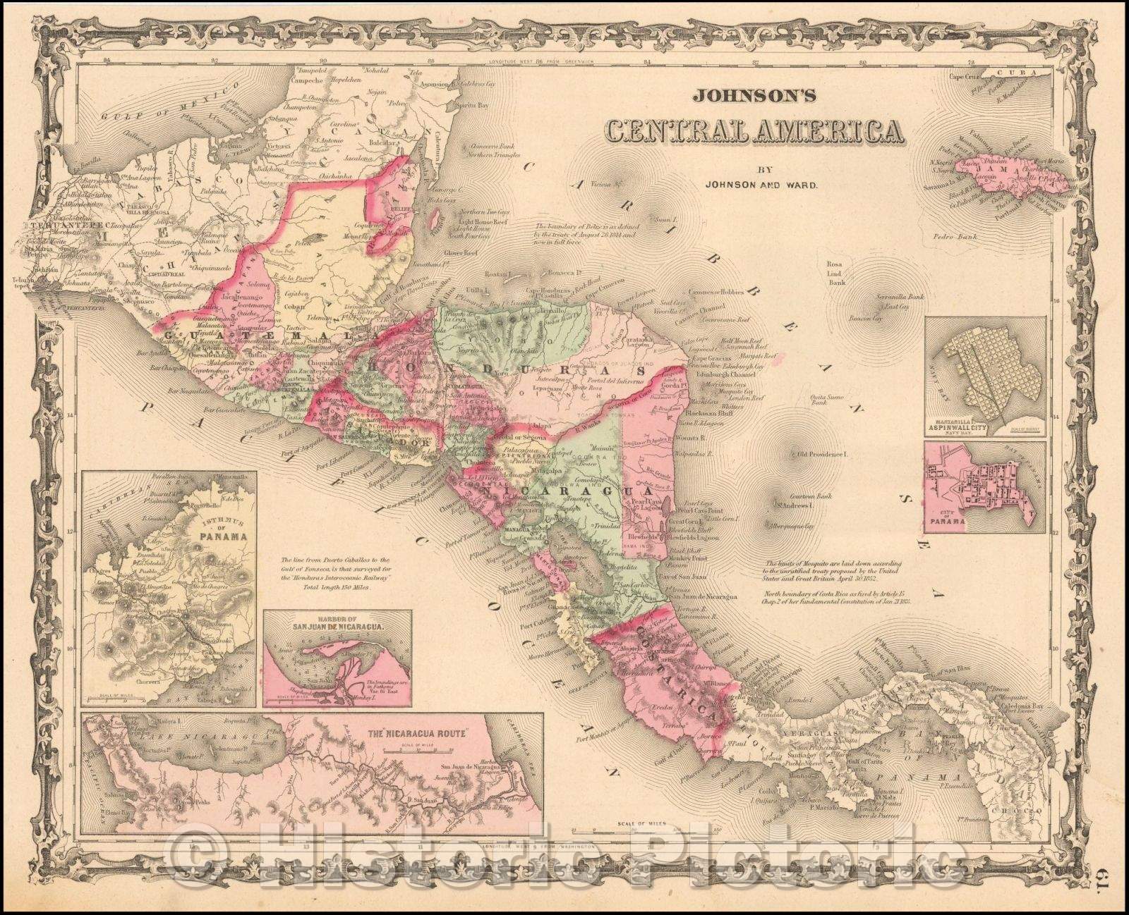 Historic Map - Johnson's Central America, 1863, Benjamin P Ward v2