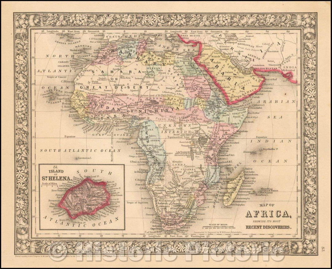 Historic Map - Map of Africa showing Its Most Recent Discoveries, 1865, Samuel Augustus Mitchell Jr. - Vintage Wall Art