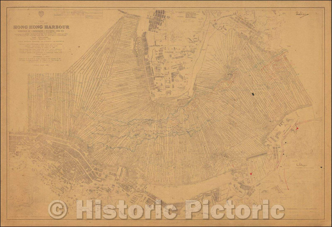 Historic Map - Hong Kong Harbour Surveyed, 1945, Hong Kong Surveying Unit - Vintage Wall Art