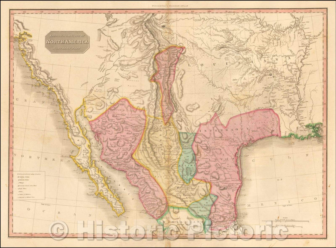 Historic Map - Spanish Dominions In North America Northern Part (Texas, Mexico, Rocky Mountains, Upper California, etc.), 1811, John Pinkerton - Vintage Wall Art