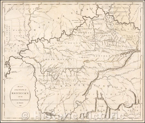 Historic Map - Map of the State of Kentucky with the Adjoining Territory, 1794, John Russell - Vintage Wall Art