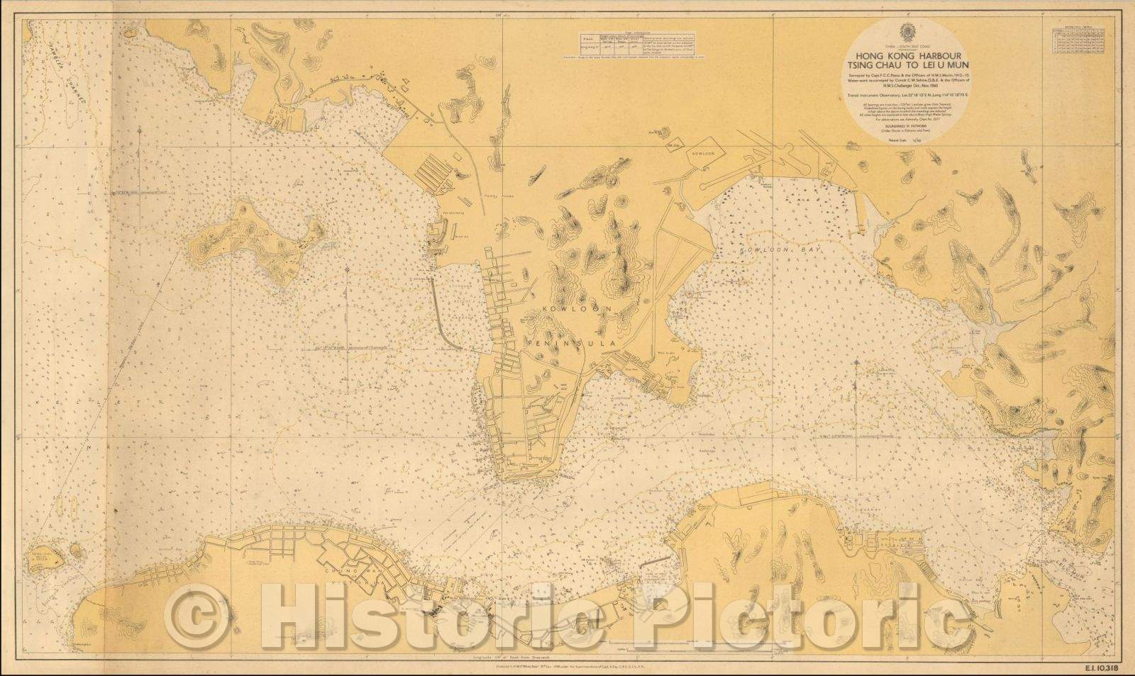 Historic Map - Hong Kong Harbour Tsing Chau To Lei U Mun Surveyed, 1946, Hydrographic Office East Indies Fleet - Vintage Wall Art