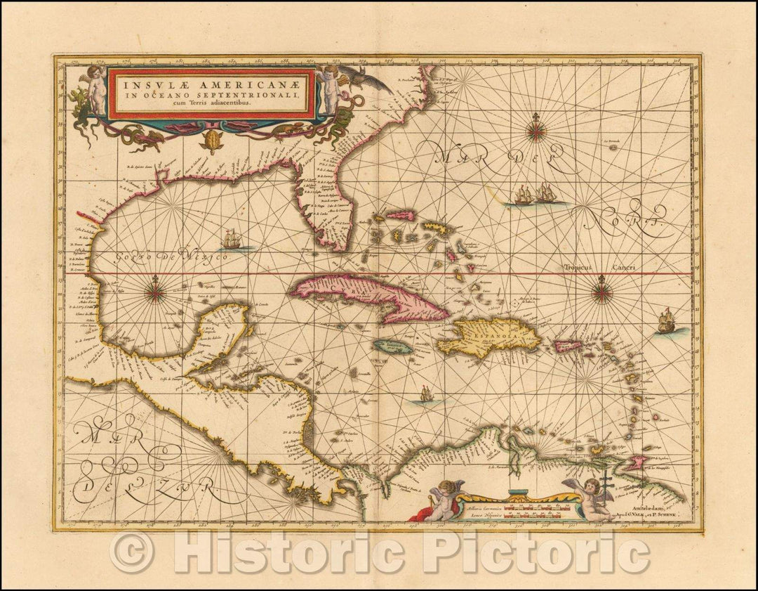 Historic Map - Insulae Americanae in Oceano Septentrionali. cum Terris adiacentibus./Islands in the Southern Ocean on the north. Adjacent to the Earth, 1694 - Vintage Wall Art