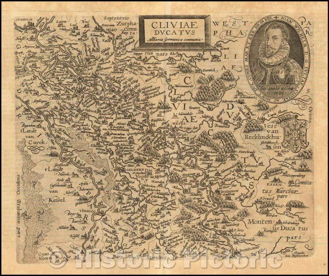 Historic Map - Cilviae Ducatus/Map of the Cleve Region of Germany, 1592, Matthias Quad - Vintage Wall Art