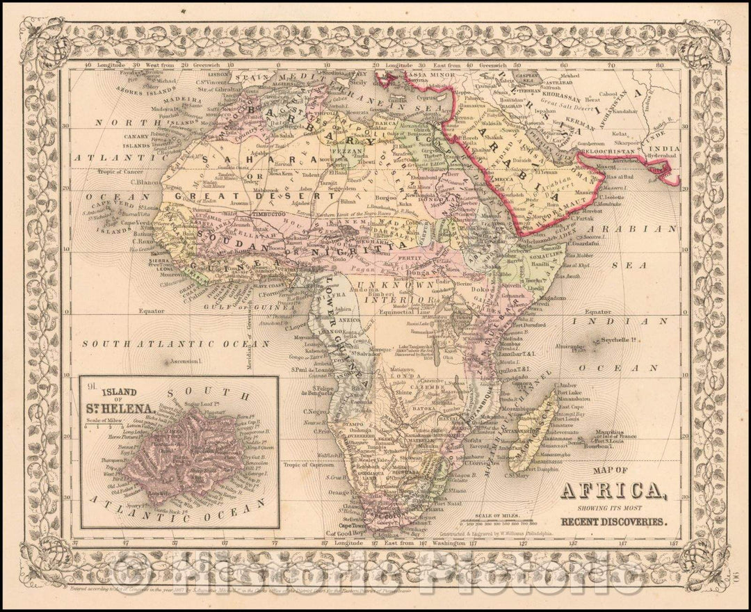 Historic Map - Map of Africa showing Its Most Recent Discoveries, 1874, Samuel Augustus Mitchell Jr. v2