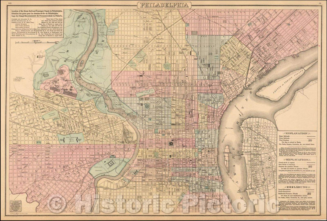 Historic Map - Philadelphia, 1876, O.W. Gray - Vintage Wall Art