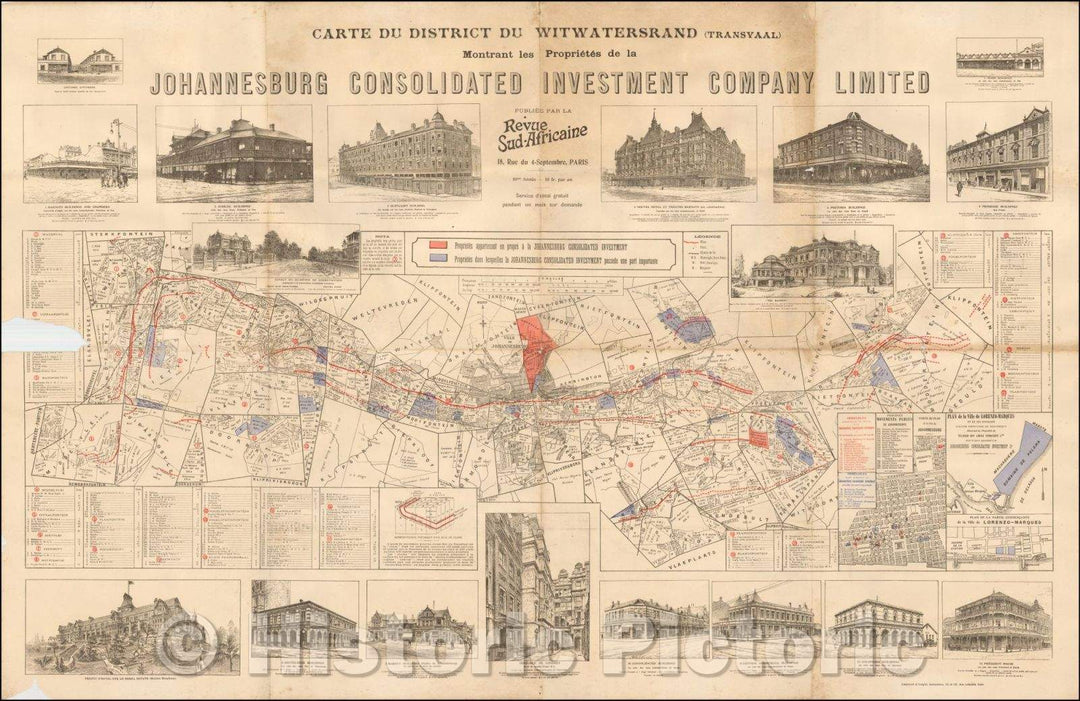 Historic Map - Carte Du District Du Witwatersrand Transvaal Montrant les Proprietes de la Johannesburge, 1902, Revue sud-africaine - Vintage Wall Art