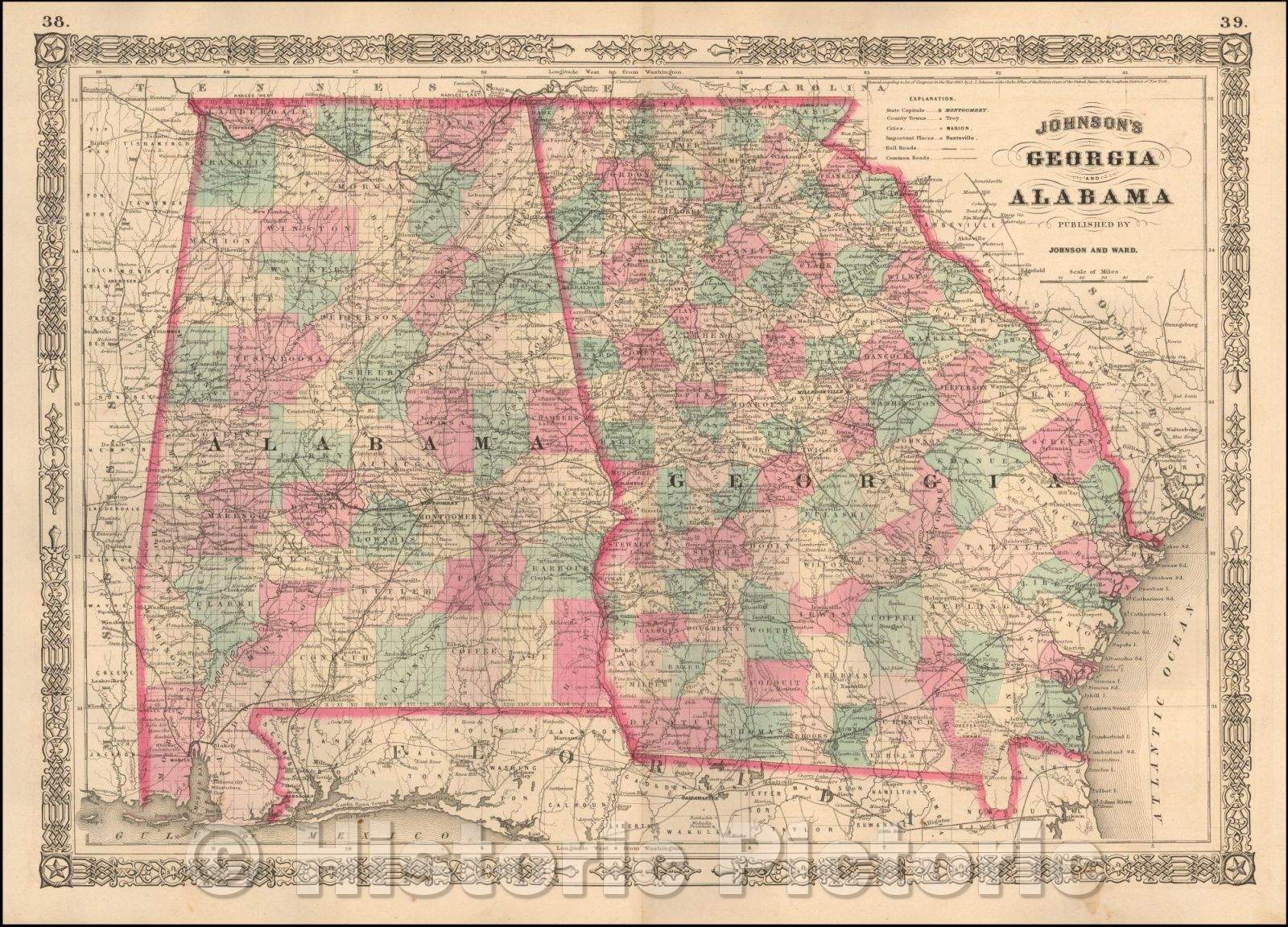 Historic Map - Johnson's Georgia and Alabama, 1863, Benjamin P Ward v2