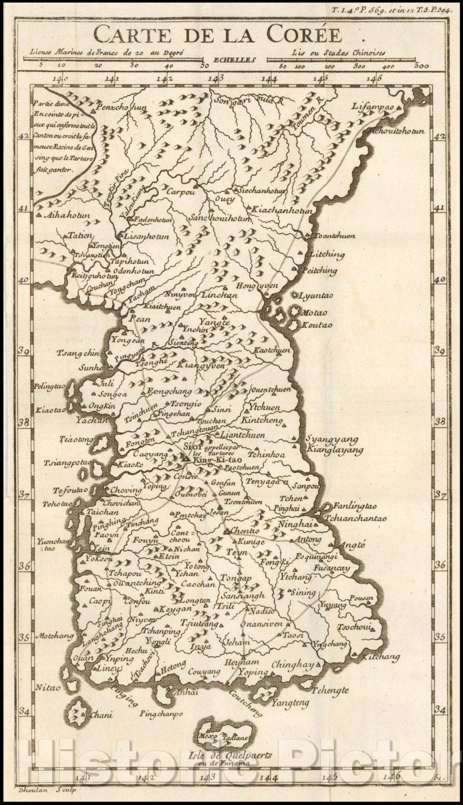 Historic Map - carte de la coree dheulan/Map of Korea, engraved by Guilluame Dheulland in Paris, 1750, Guillaume Dheulland - Vintage Wall Art