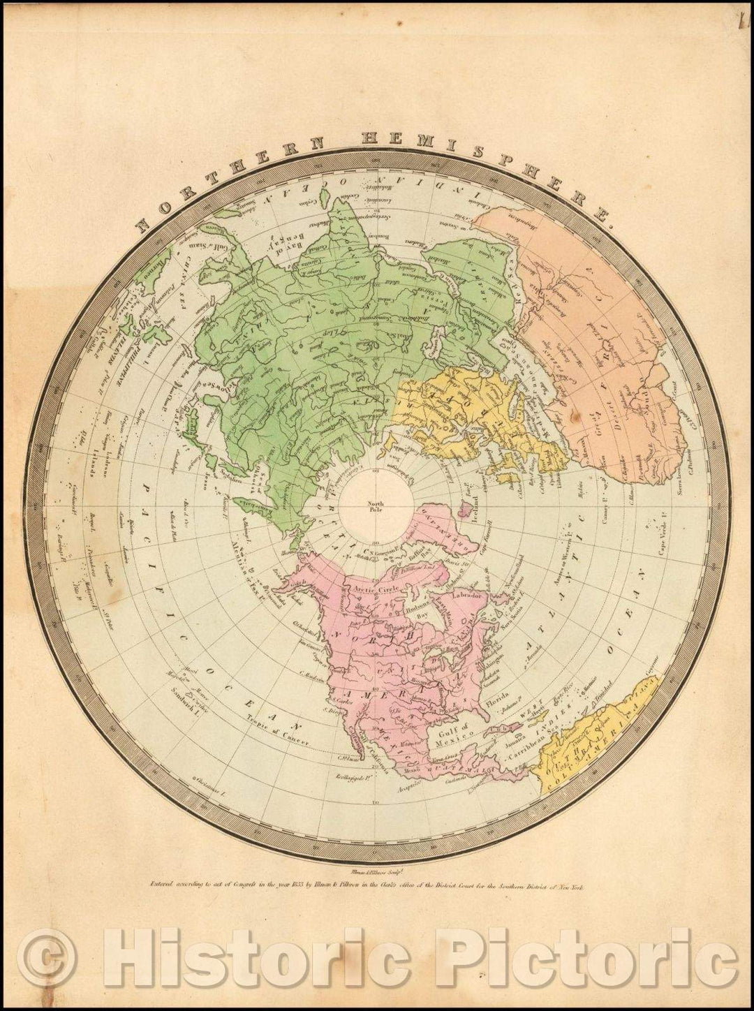 Historic Map - Northern Hemisphere, 1836, David Hugh Burr - Vintage Wall Art