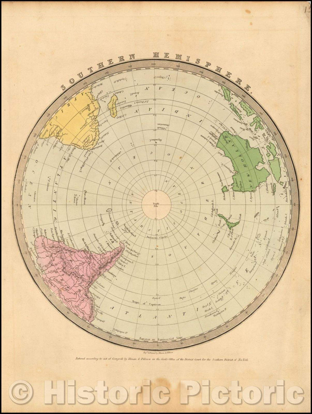 Historic Map - Southern Hemisphere, 1836, David Hugh Burr - Vintage Wall Art