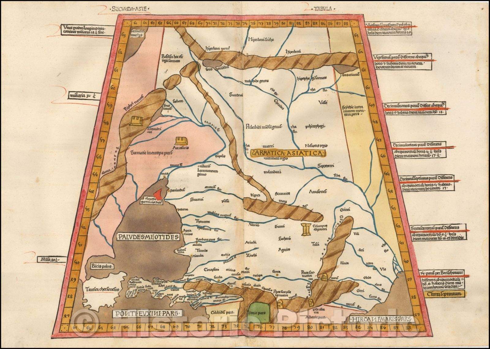 Historic Map - Secunda Asie Tabula [Ukraine, Russia, Black Sea]/Secunda Asie Tabula [Ukraine, Russia, Black Sea], 1486, Claudius Ptolemy - Vintage Wall Art