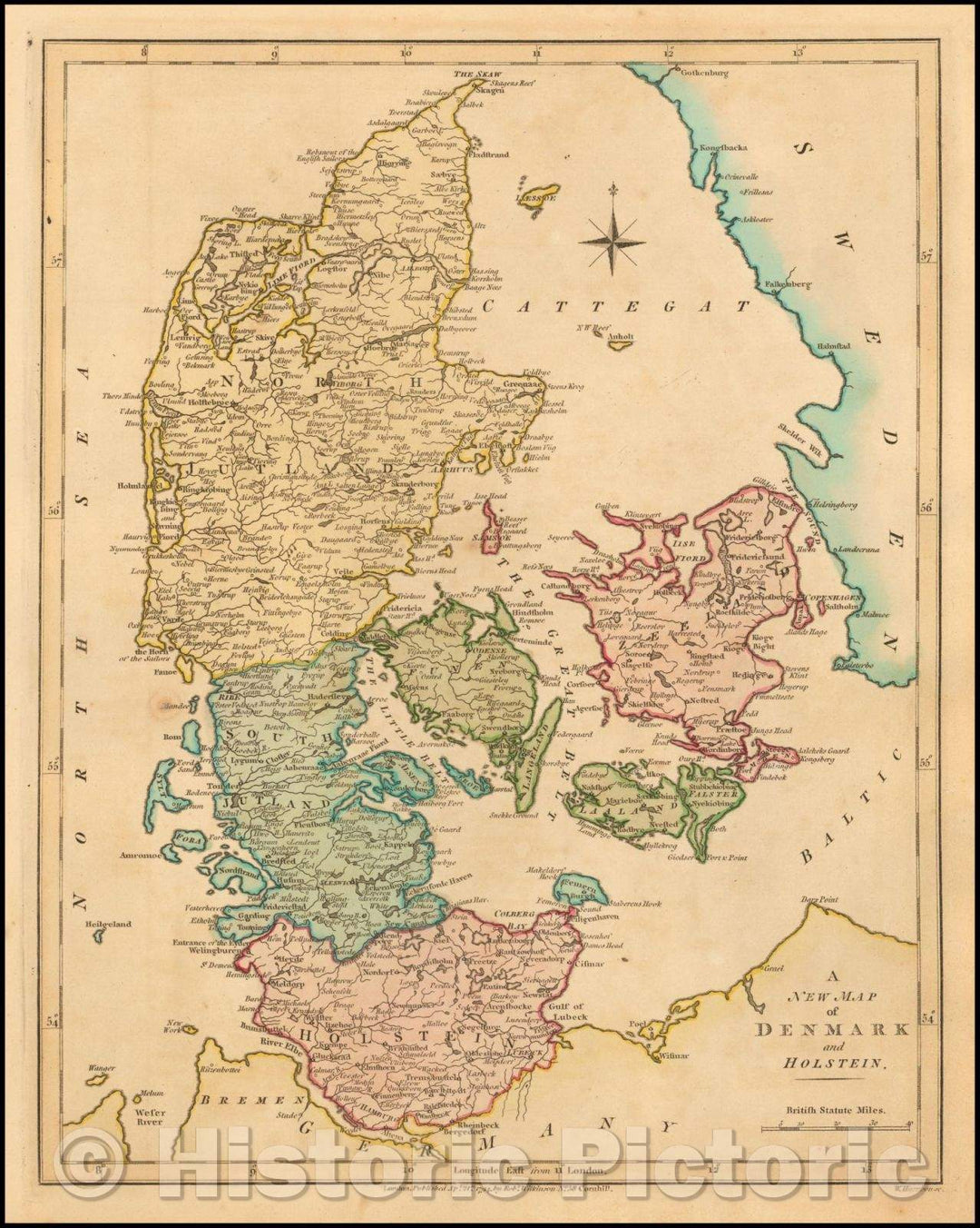 Historic Map - Denmark and Holstein, 1794, Robert Wilkinson - Vintage Wall Art