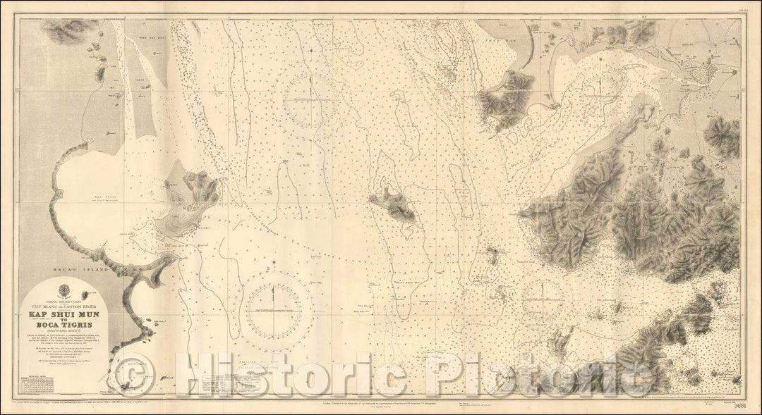 Historic Map - Shenzen Bay, Hong Kong Gold Coast, Lantao Island, Macau, Chu Kiang or Canton River - Kap Shui Mun to Boca Tigris Southern Sheet, 1934 - Vintage Wall Art