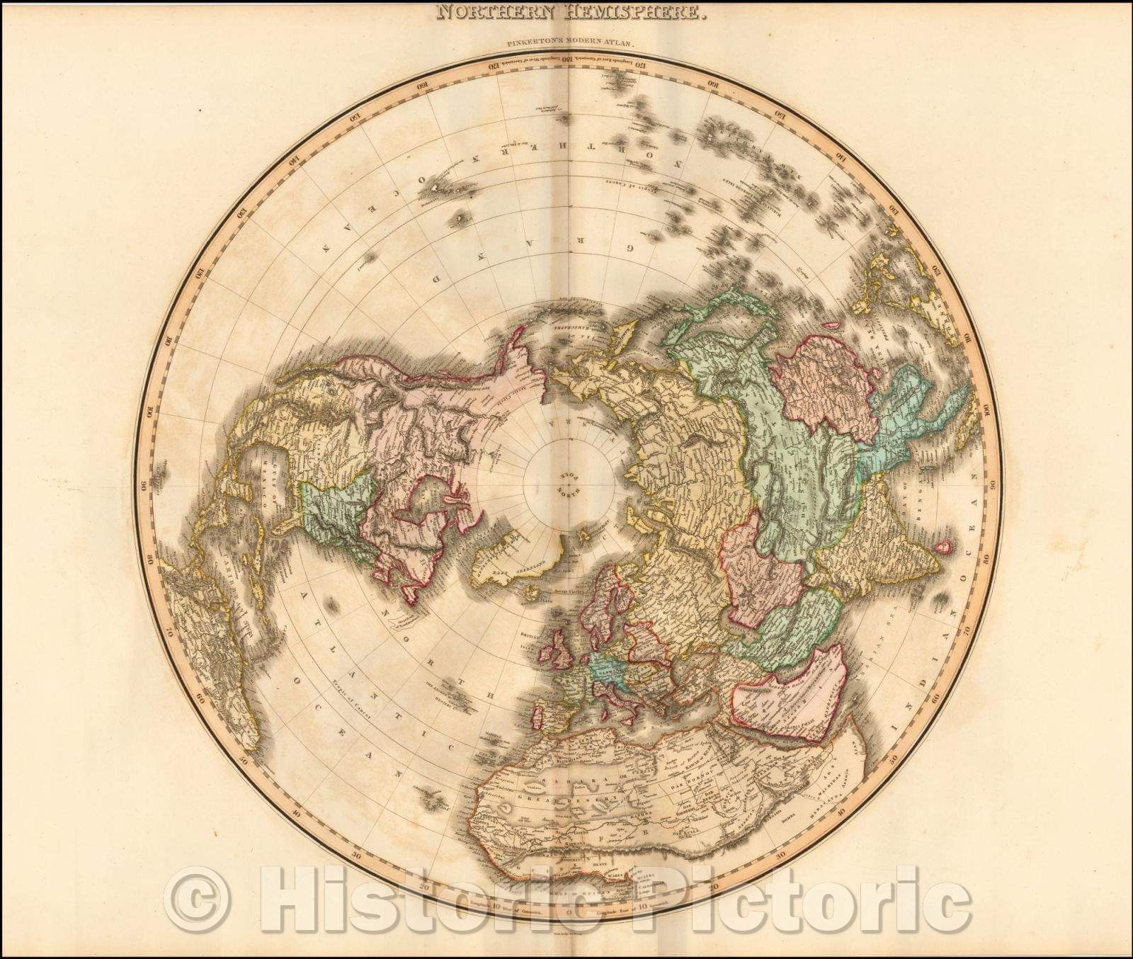 Historic Map - Northern Hemisphere, 1812, John Pinkerton - Vintage Wall Art