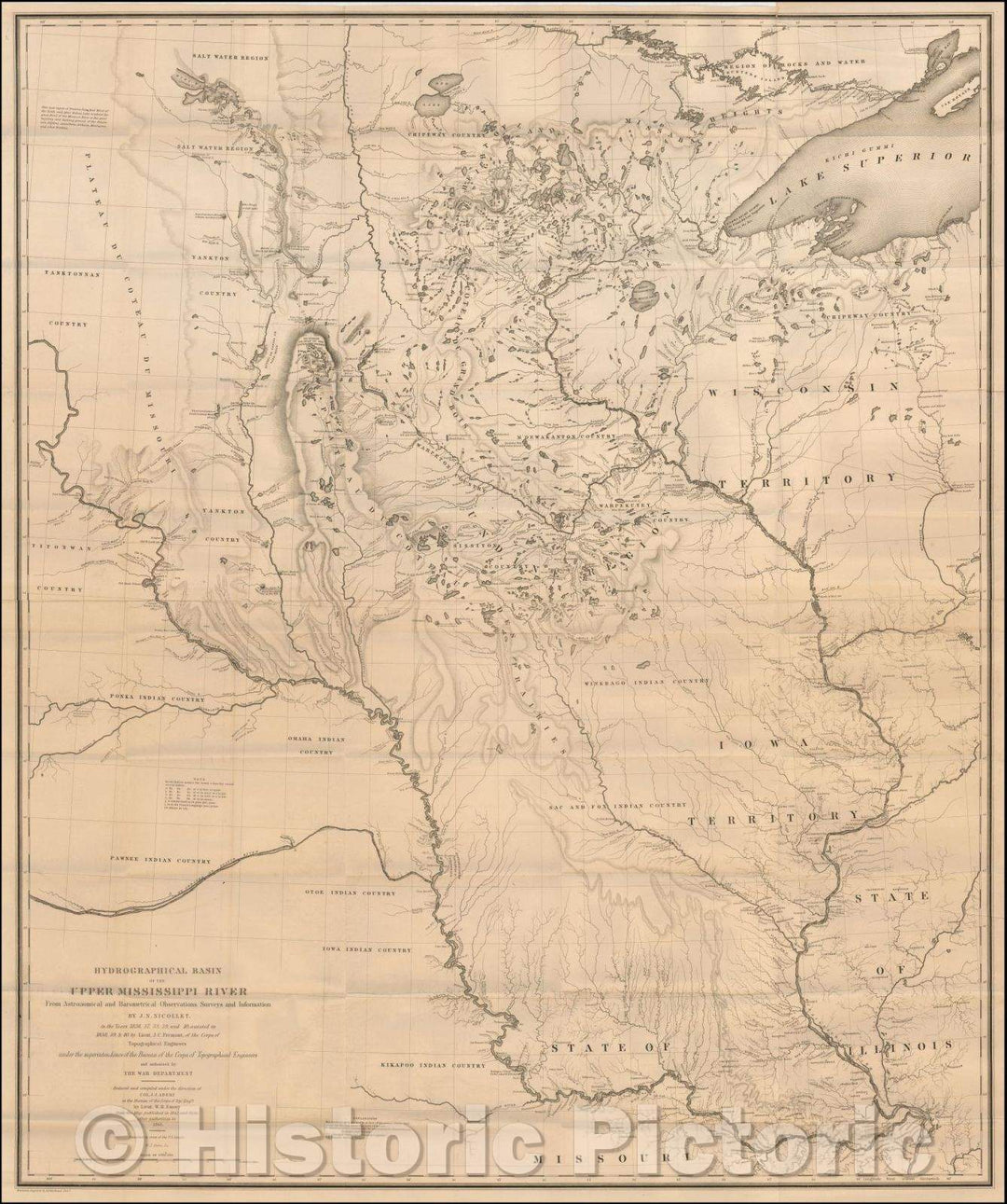 Historic Map - Hydrographical Basin of the Upper Mississippi River from Astronomical and Barometrical Observations Surveys and Information, 1845 v5