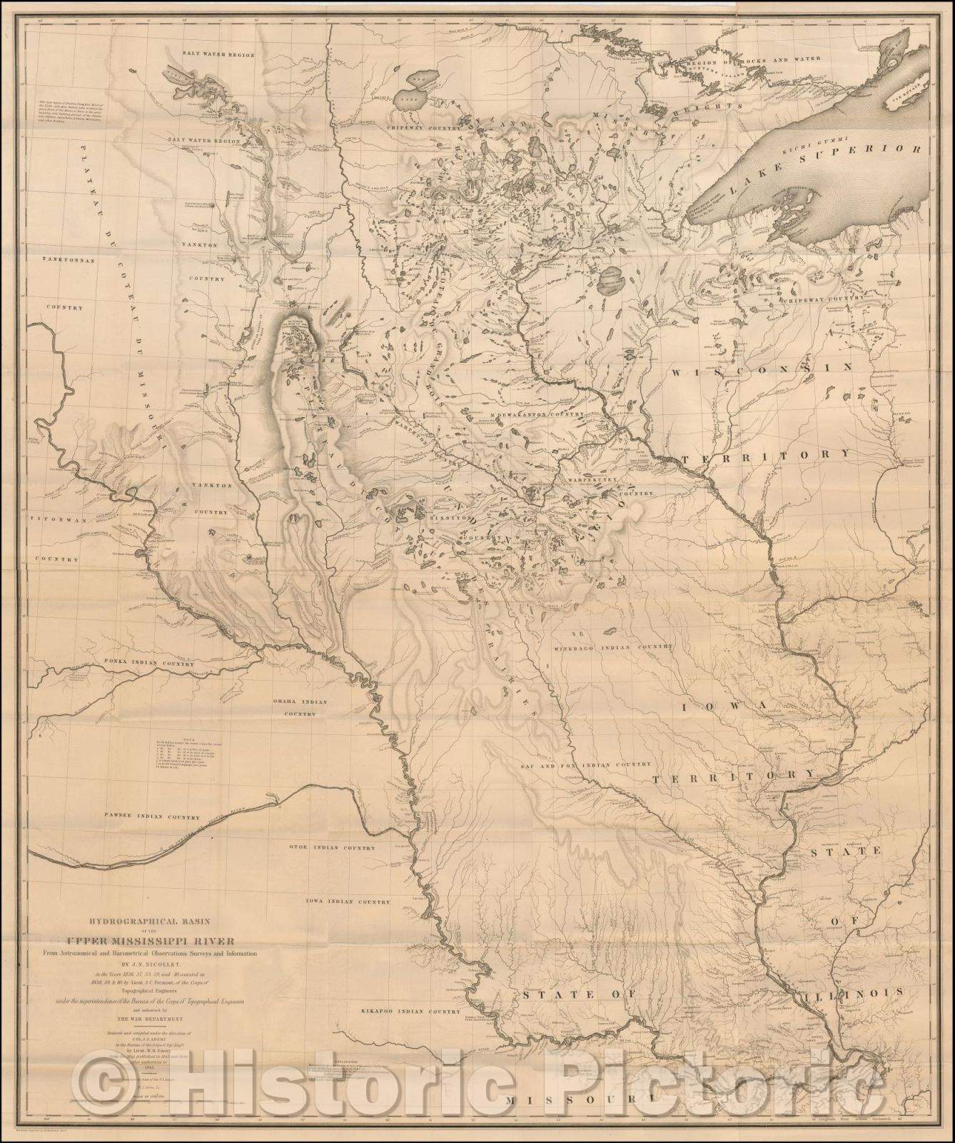 Historic Map - Hydrographical Basin of the Upper Mississippi River from Astronomical and Barometrical Observations Surveys and Information, 1845 v5