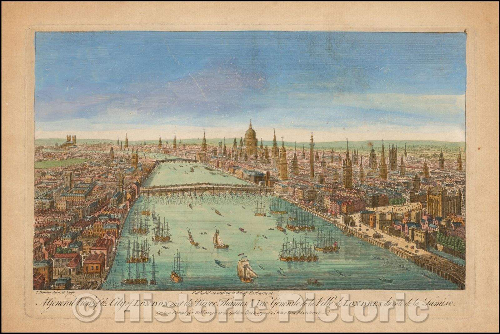 Historic Map - A General View of the City of London, next the River Thames/Vue Generale de la Ville de Londres,du cote de la Tamise/View of London, 1751 - Vintage Wall Art