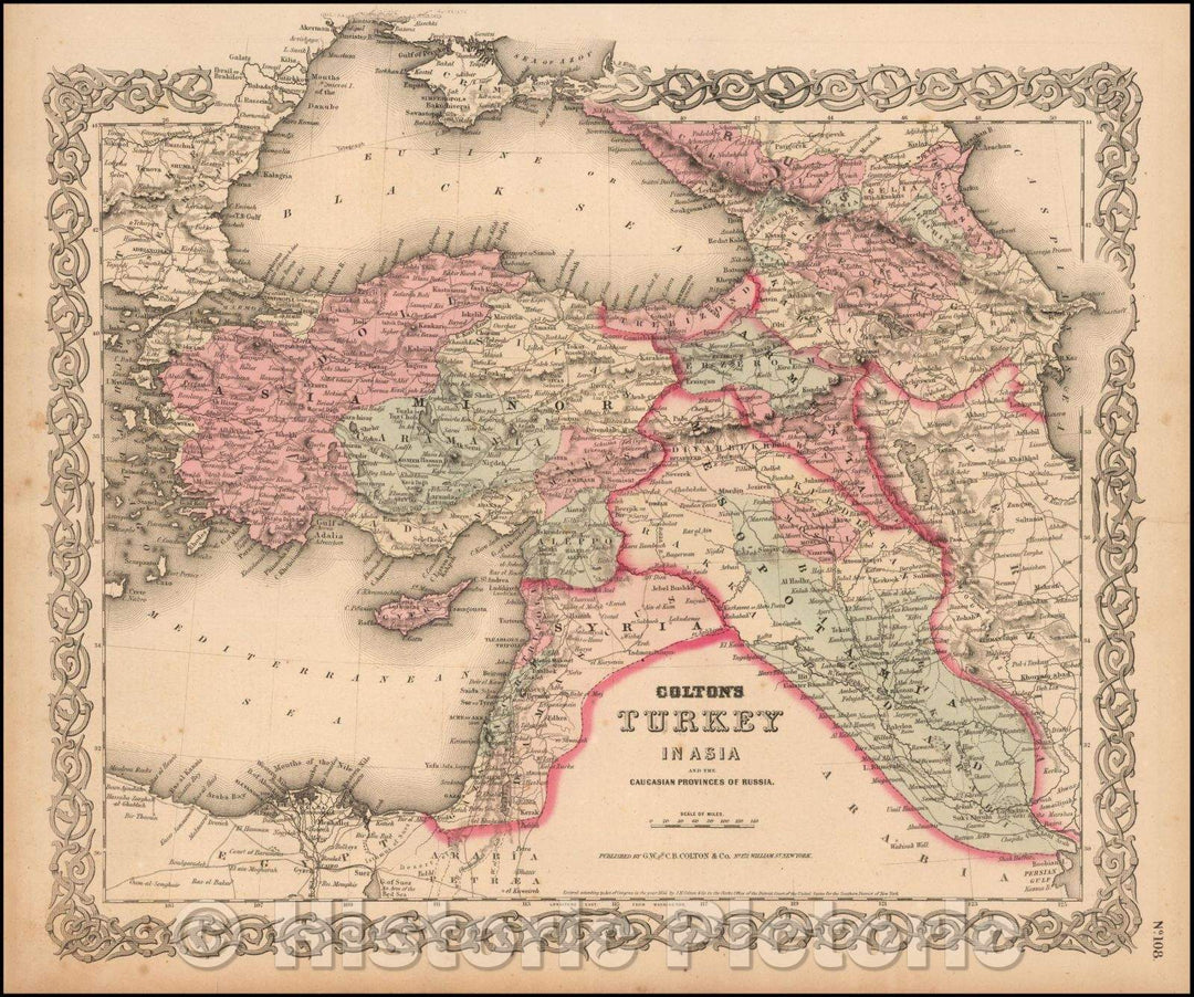 Historic Map - Colton's Turkey in Asia and the Caucasian Provinces of Russia [shows Cyprus], 1866, Joseph Hutchins Colton - Vintage Wall Art