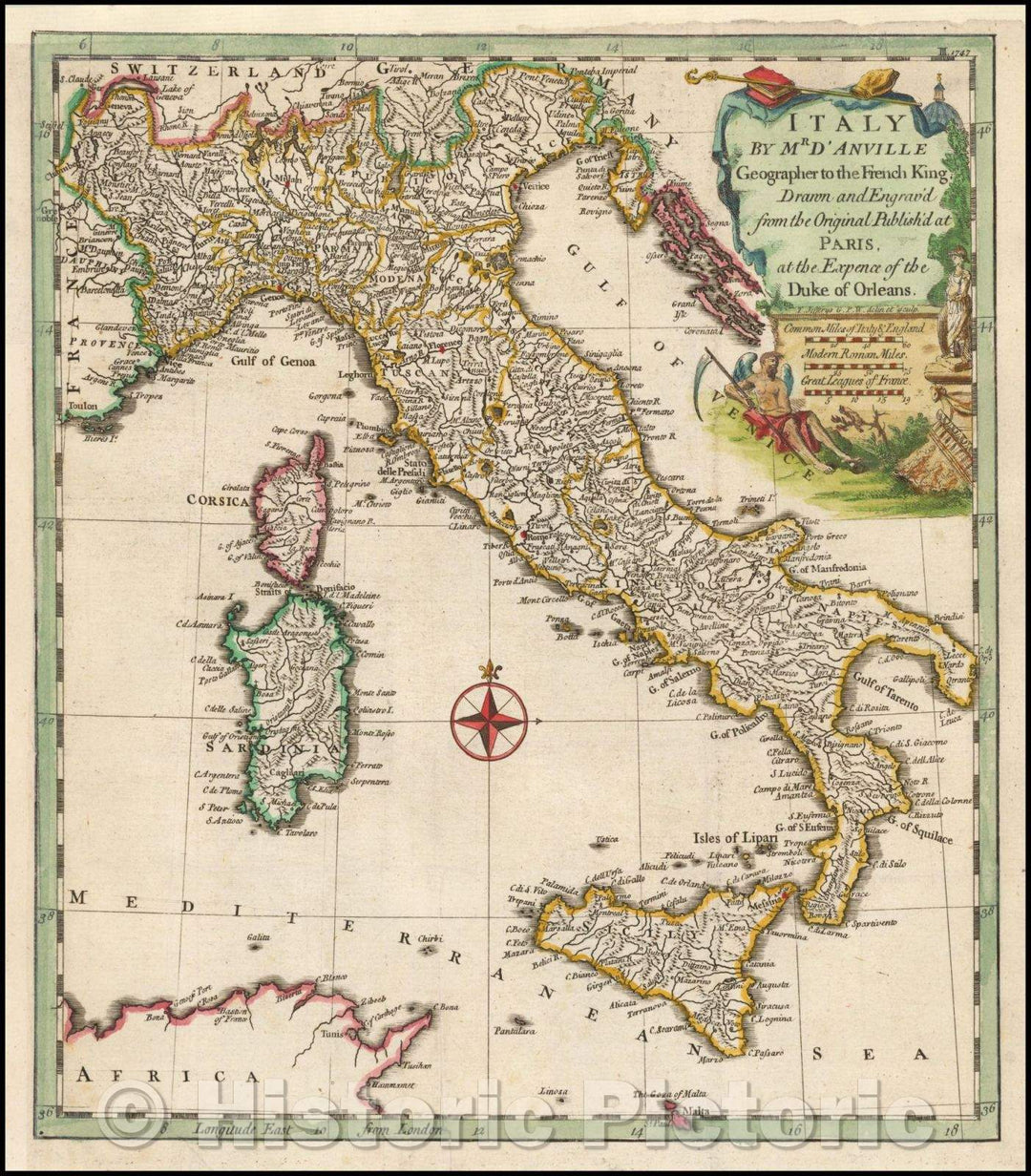 Historic Map - Italy, 1747, Thomas Kitchin - Vintage Wall Art