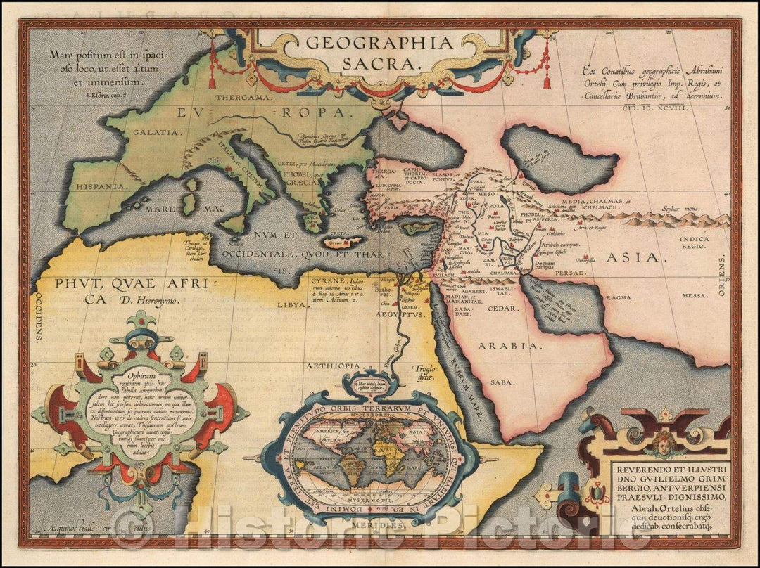 Historic Map - Geographia Sacra (Modern World Map Inset), 1624, Abraham Ortelius - Vintage Wall Art