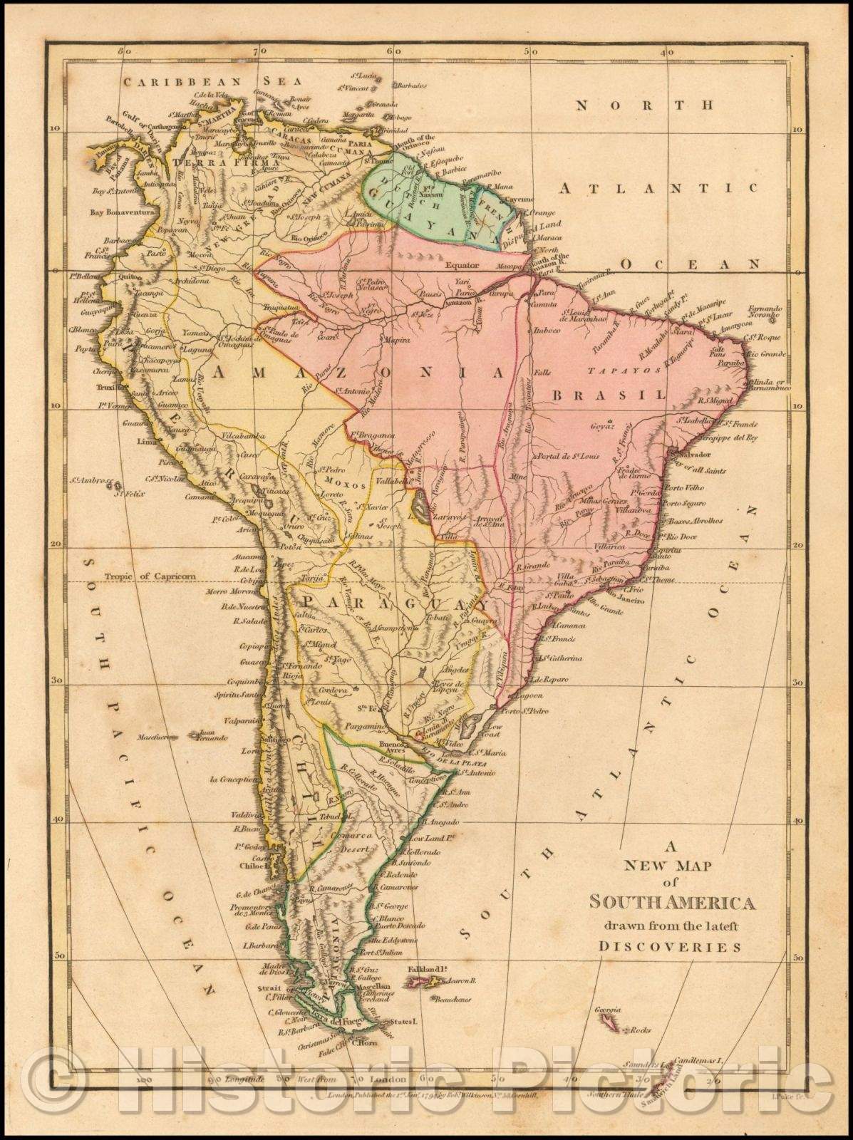 Historic Map - South America, 1794, Robert Wilkinson - Vintage Wall Art