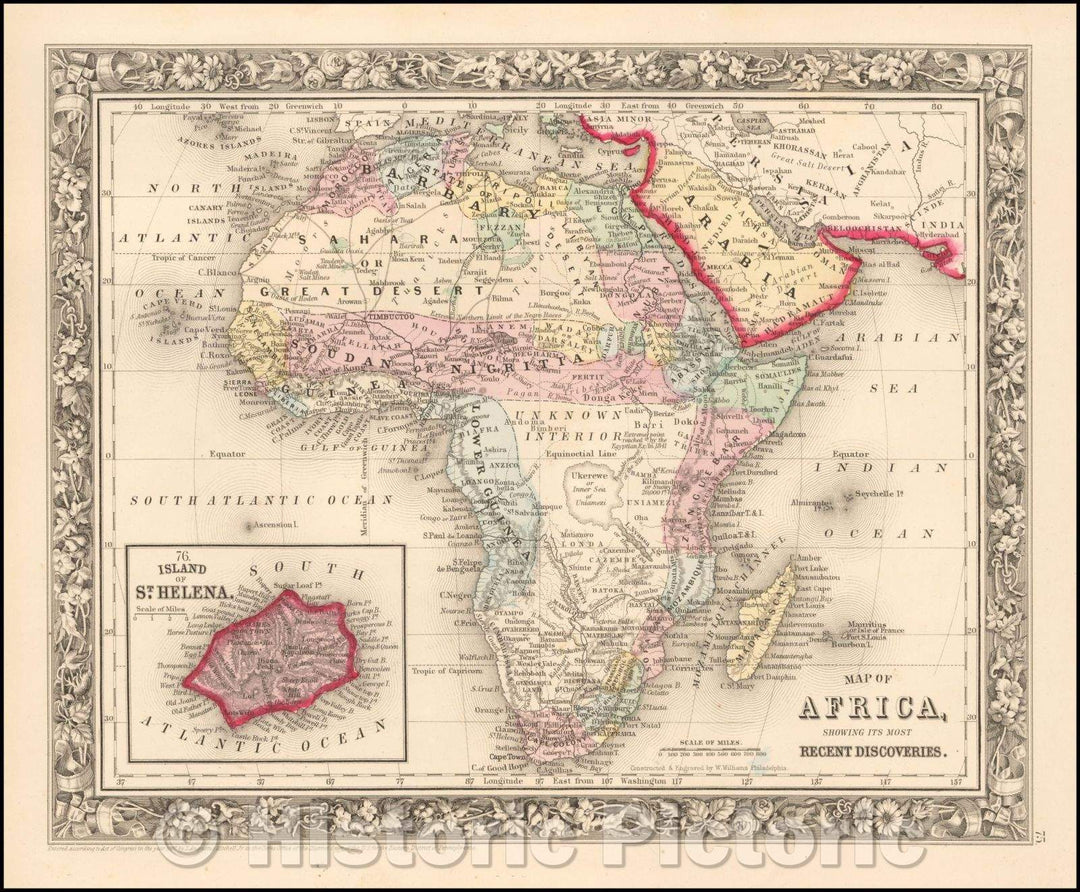 Historic Map - Map of Africa showing Its Most Recent Discoveries, 1861, Samuel Augustus Mitchell Jr. - Vintage Wall Art