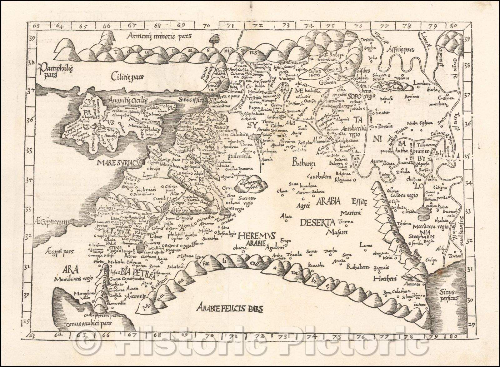 Historic Map - Modern Map of Cyprus, Syria, Palestine, etc, 1522, Lorenz Fries - Vintage Wall Art