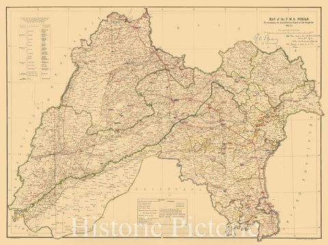 Historic Map - Map of the P.W.D. Punjab, 1922, Surveyor General of India - Vintage Wall Art