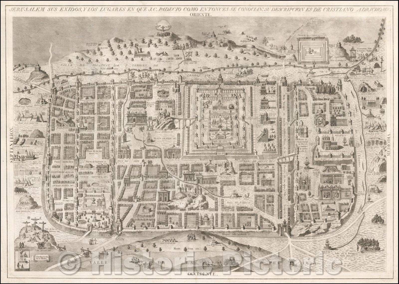 Historic Map - Jerusalem Sus Exidos, y Los Lugares en que J.C. Padecio Como Entonces Se Conocian: Su Descripcion de Cristiano, 1800, Manuele Navarre - Vintage Wall Art