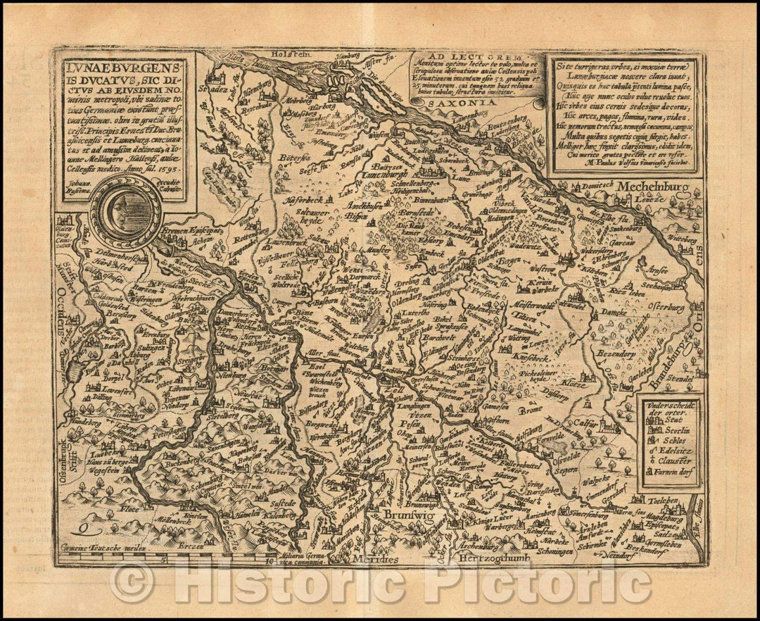 Historic Map - Lunaeburgensis Ducatus, Sic Dictus Ab Esdem Nominis metropoli, ub salinae totius Germaniae/Map of the Luneburg Region of Germany, 1592 - Vintage Wall Art