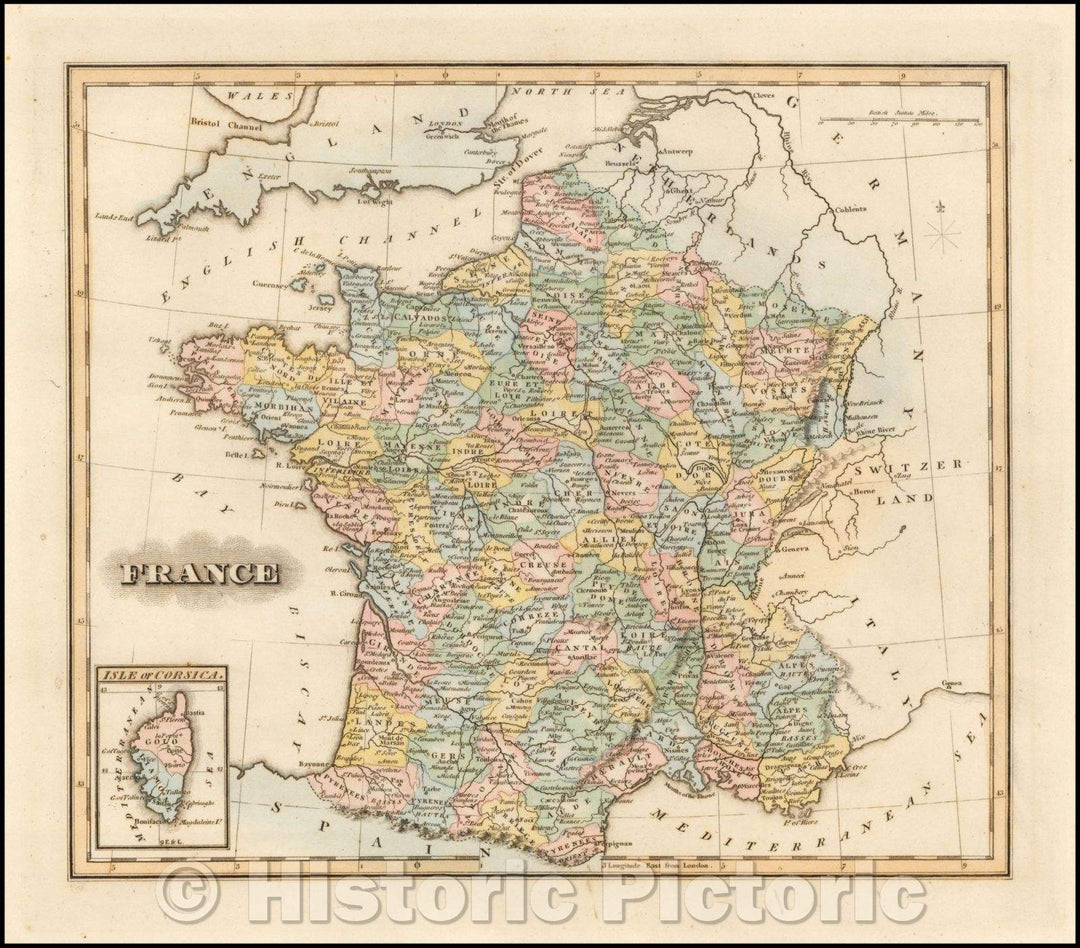 Historic Map - France (with Corsica), 1823, Fielding Lucas Jr. v1