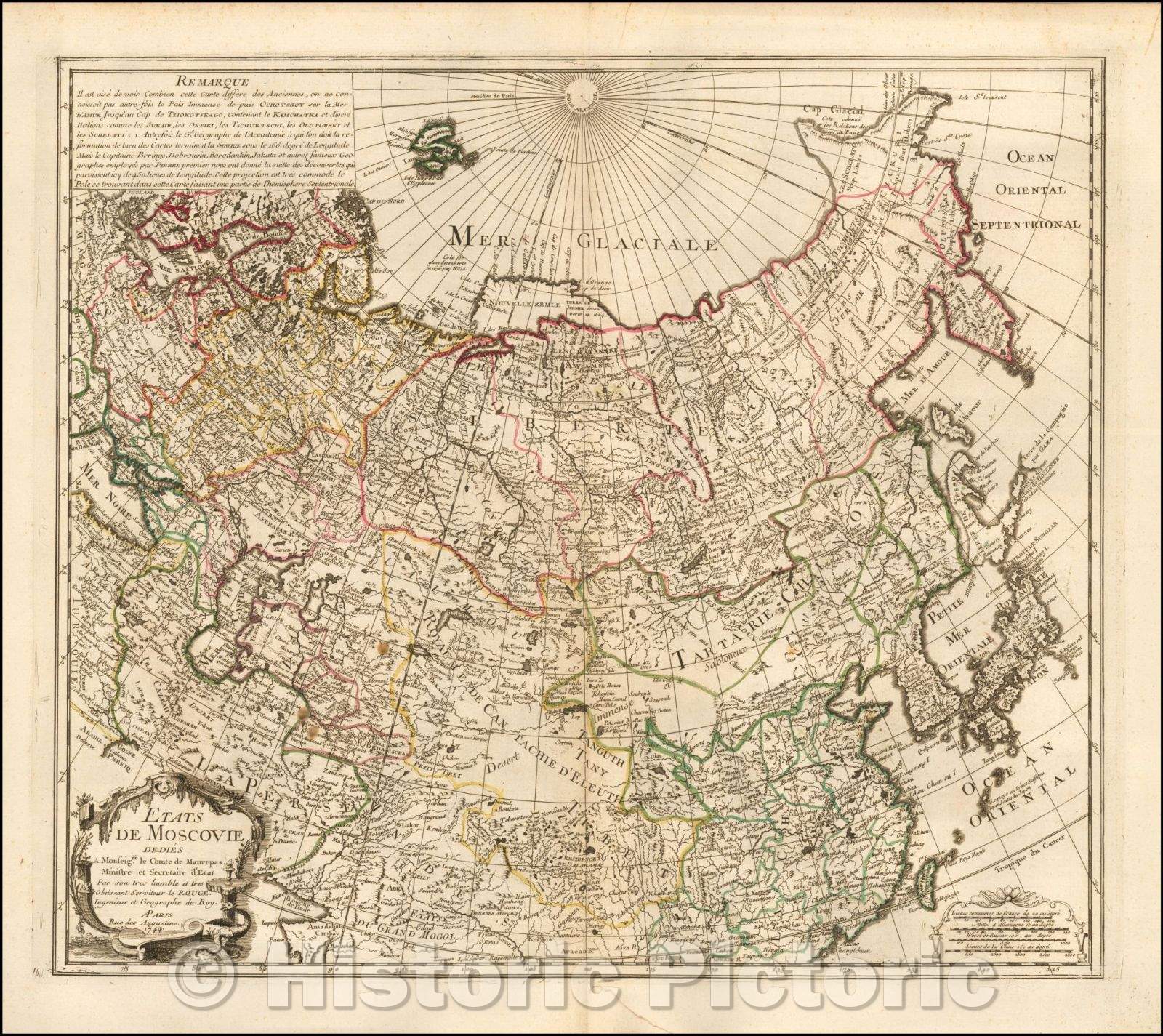 Historic Map - Etats de Moscovie Dedies A. Monseigne le Comte de Maurepas/Map of Russia, extending from the Baltic to the Pacific Ocean, 1744 - Vintage Wall Art