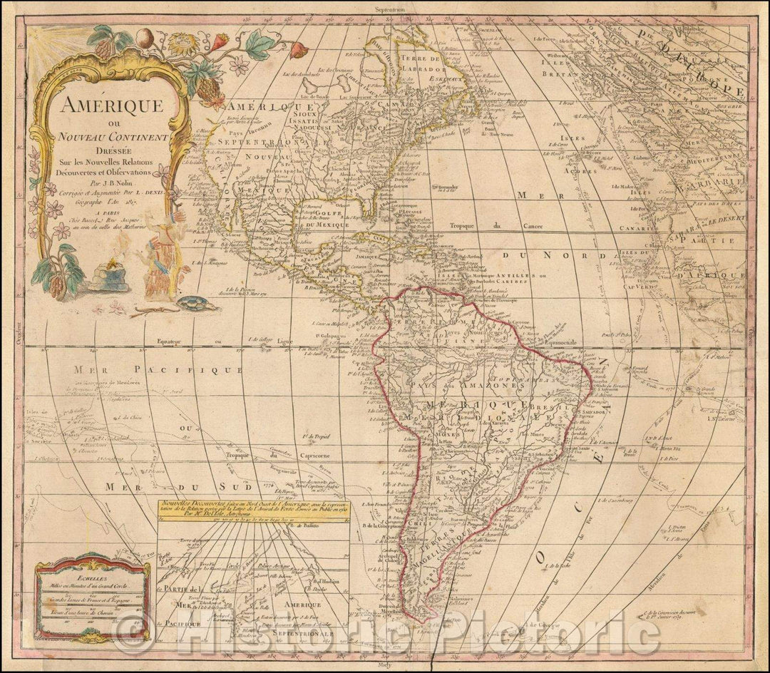 Historic Map - Amerique ou Nouveau Continent Dressee sur les Nouvelles Decouvertes et Observations/Map of America, 1817, Jean-Baptiste Nolin - Vintage Wall Art