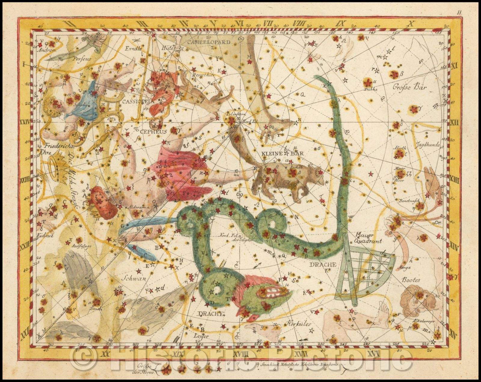 Historic Map - Cassiopea, Cepheus, Klein Bar, Drache/Star Chart centered the constellations?Cassiopea, Cepheus, Ursus Minor, 1805, Johann Elert Bode - Vintage Wall Art