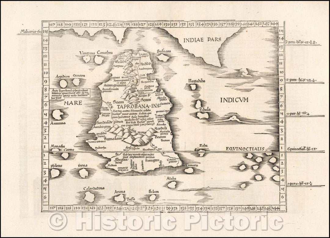 Historic Map - Tabula XII. Asiae Title on verso Sri Lanka, 1525, Lorenz Fries - Vintage Wall Art