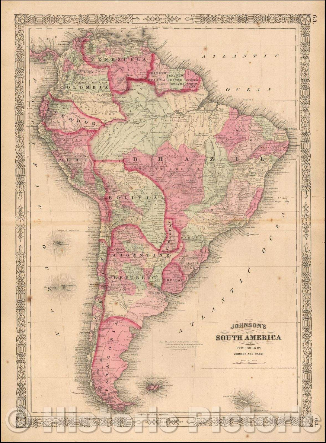 Historic Map - Johnson's South America, 1863, Benjamin P Ward - Vintage Wall Art